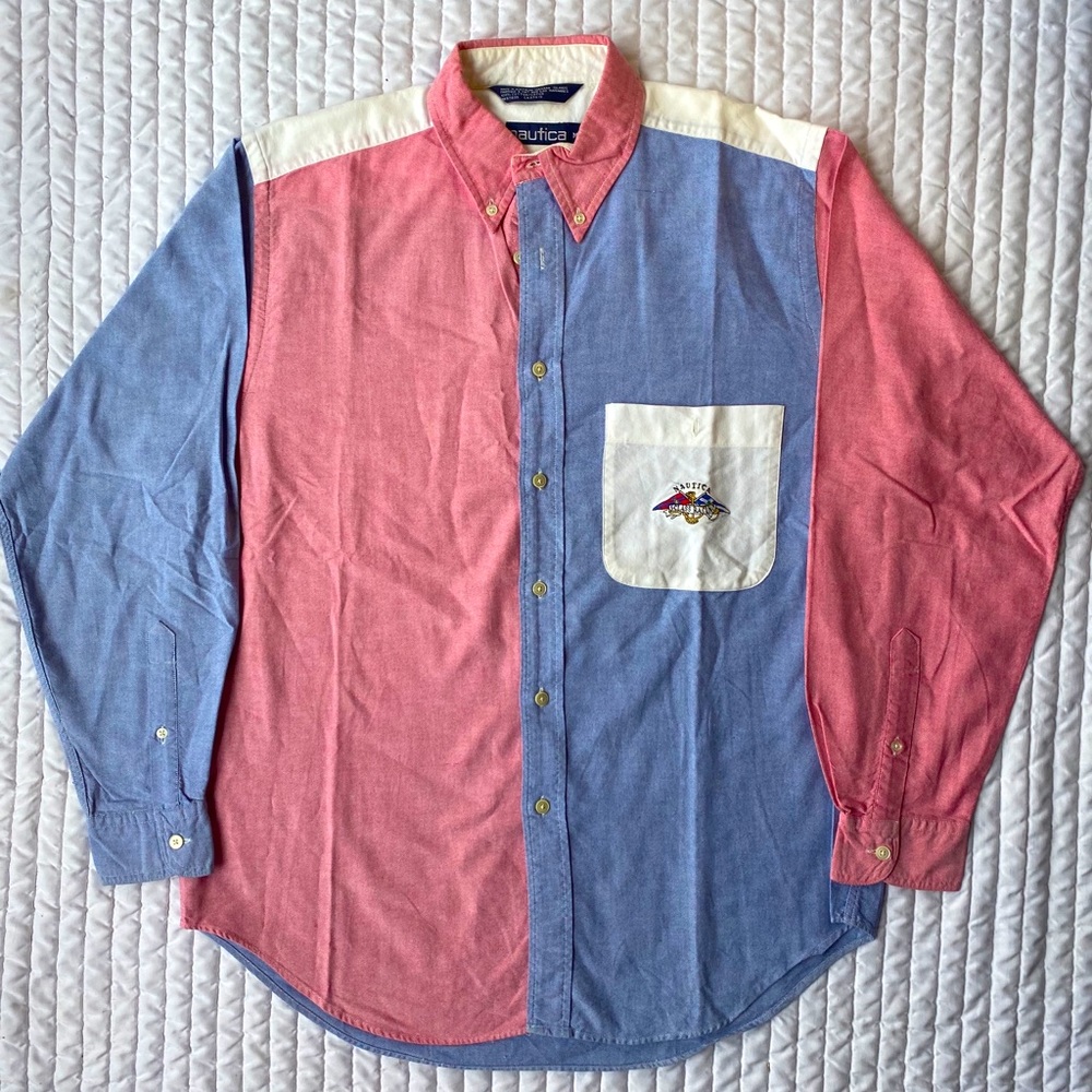 Vintage Nautica Color Blocked Button Down Size M